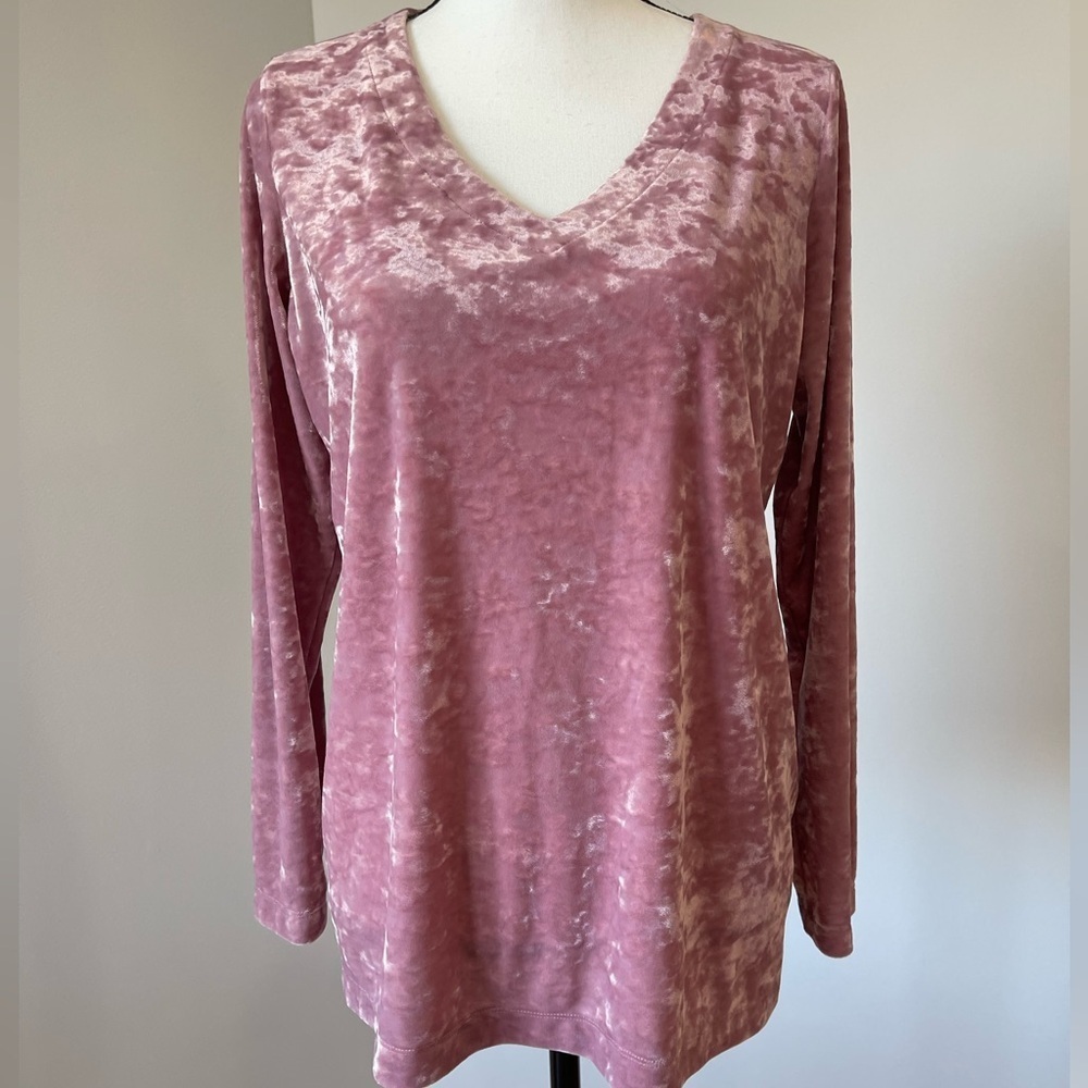 J. Jill size small dusty rose pink crushed velvet top career night out soft work